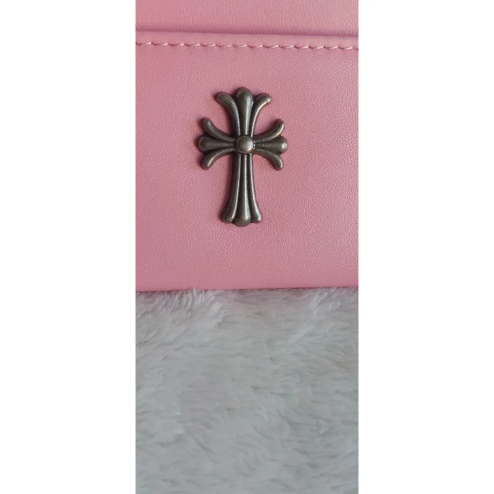 Gothic Cross Faux Leather Pink Card Holder